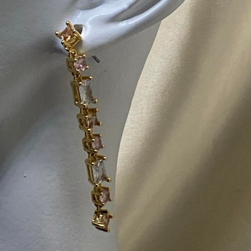 Pippa & Rawls CZ Long Drop Earrings Pink Clear Gold Y2K Glam